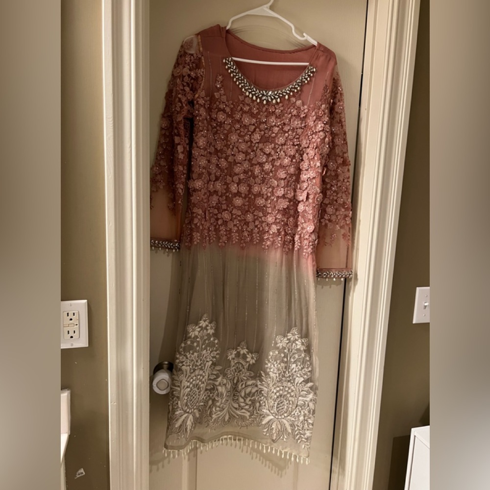 Beautiful 3d embroidered flowers luxury dress best option for evening wear…